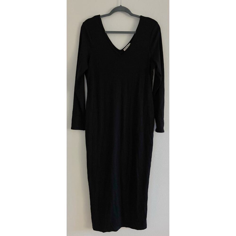 Marine Layer Black Lexi Rib Long Sleeve Midi Dress Large